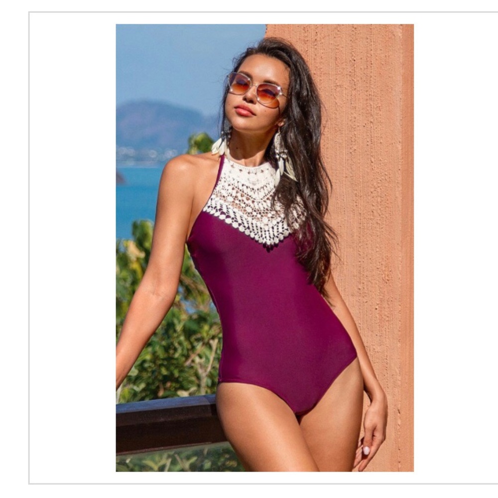 Cupshe Merlot One Piece Boho Crochet Neckl…